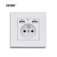 ✁✗∈ EIOMR Wall USB Power Socket 5V 2.1A EU France Electrical Outlet 16A Dual USB Port Plug IOS Android Phone Charging Port Socket