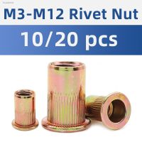 ▫✸✷ 10-20pcs M3 M4 M5 M6 M8 M10 M12 Rivet Nut Flat Head Knurled Body Zinc Plated Carbon Steel Rivnut Insert Nutserts Threaded Nut