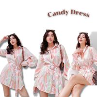 เดรสเชิ้ตแขนยาว?Candy Dress?มาพร้อมเข็มขัด ลายผ้าน่ารักมาก ป้ายCottoncandy