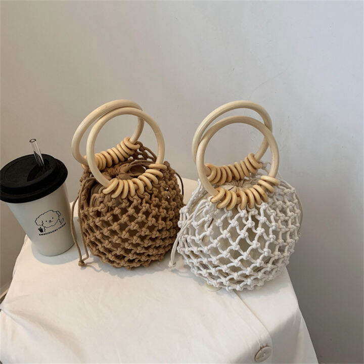 fashion-wrist-pack-ladies-tote-summer-handbag-bucket-shoulder-bag-straw-handbag-rattan-purse-fishnet-shoulder-bag