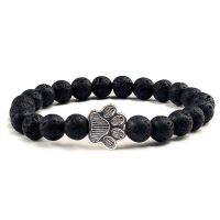 Natural Matte Black Lava Volcanic Stone Paw Print Charm Bracelet Homme Femme Pet Memorial Cat Dog Lovers Jewelry Bracelets Gifts Wireless Earbuds Acce