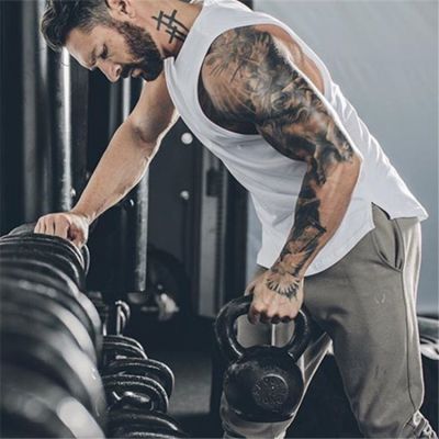 Mens Curved Hem Patchwork Gyms Stringers Vest Bodybuilding Fitness Tanks Tops