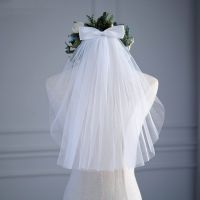 New Short Tulle Wedding Dress Veils White Ribbon Edge Bow with Hair Comb Bridal Hair Veil Bride Marriage Wedding Accessories Hair Accessories