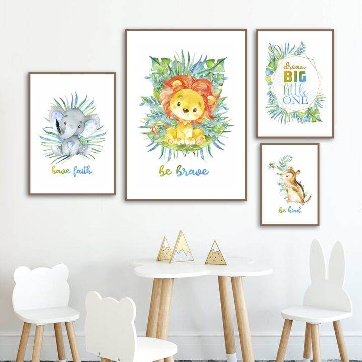 bl-tter-l-we-elefant-maus-gro-e-zitieren-nordic-poster-und-drucke-wand-kunst-leinwand-malerei-wand-bilder-junge-m-dchen-kinder-z