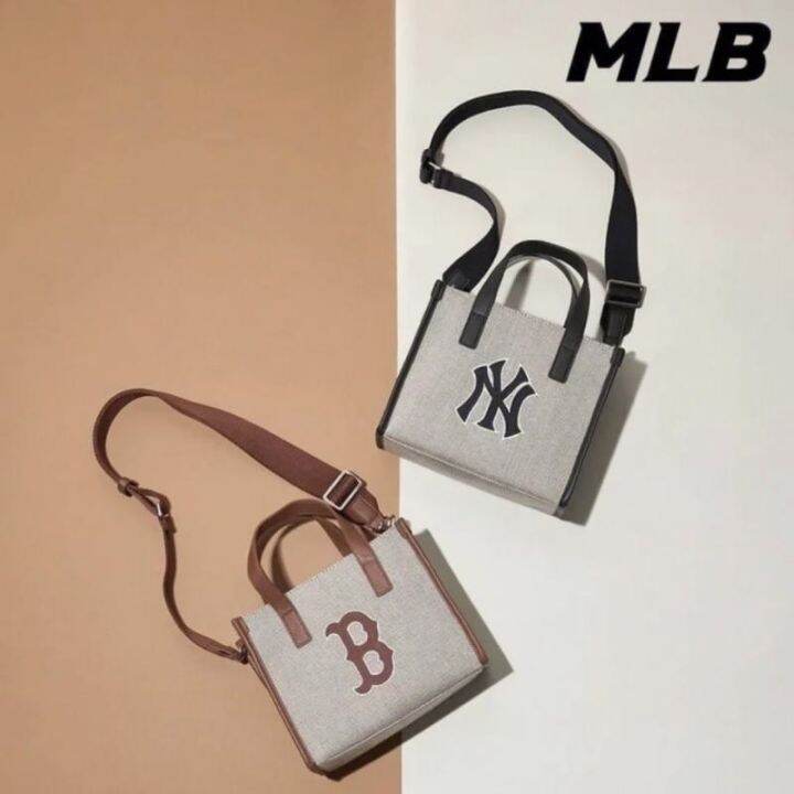 mlb-official-ny-popular-new-product-korean-ny-square-bag-womens-summer-yankees-canvas-embroidery-large-capacity-all-match-one-shoulder-messenger-bag