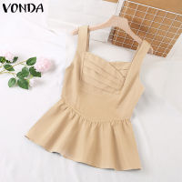 (จัดส่งฟรี)Fancystyle VONDA เสื้อกั๊กแขนกุดคอวีลำลองของผู้หญิงเย็บแฟชั่นสีทึบสายเดี่ยว #2