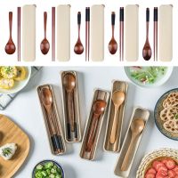 Wooden Nice Gift for Travel Japanese Style Outdoor Tableware Cutlery Set Spoon Fork Chopsticks wooden Dinnerware Set Flatware Sets