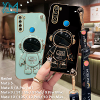 YiaMia เคสมือจับสำหรับโทรศัพท์มือถือนักบินอวกาศการ์ตูนน่ารักสำหรับ Redmi Note 8 / 8 Pro / 8T / 5/9T / 9S / 9 Pro / 9 Pro / 9 Pro/10S / 10 Pro ฝาครอบโทรศัพท์ TPU เคสนิ่มเคลือบอิเล็คโทรเพลทพร้อมสายคล้องคอแฟชั่น10 Pro Max 6D