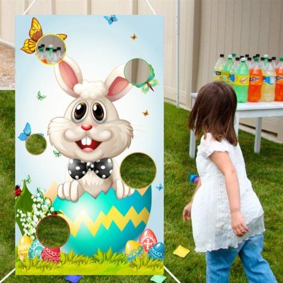 1Pc Easter Toss Game Flag Easter Day Rabbit Toss Flag Bunny Themed Banner Bean Bag Toss Banner Kid Toy