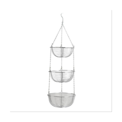 3-Tier Hanging Basket Wire Basket Fruit Organizer Kitchen Heavy Duty Wire Organizer with Wire Metal Ceiling Hooks-Chrome Wire Basket