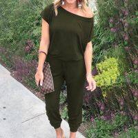 New Fashion Solid Women Jumpsuit Short Sleeve Long Pants Casual Sexy Off Shoulder Female Bodysuits Loose Elegant Tops