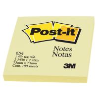 3M กระดาษโน้ต Post-it โพสต์-อิท โน้ต ขนาด 3x3 นิ้ว สีเหลือง (100 แผ่น) no.654  โพสต์อิท