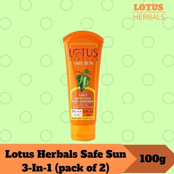 Lotus Herbals Safe Sun 3 In 1 Matte Look Daily Sunblock Lotion Spf 40 100g Pack Of 2 7921