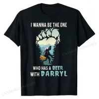 เสื้อยืดคอกลมผู้ชายพิมพ์ลายดีเยี่ยม I Wanna Be the One WHO Have A beer with darryl Funny Bigfoot TShirt Normal cotton Men shirts