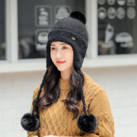 Women Autumn Winter Lamb Cashmere Blend Beanie Pompom Fur Knitted Hat Fashion Sweet Warm Earflap Cap Elasric Outdoors Skullcap