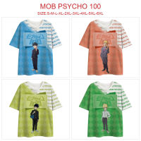 Mob Psycho 100ผู้ชายผู้หญิงเสื้อยืดแขนสั้นรอบวัสดุเส้นใยนมเต็มรูปแบบการพิมพ์สีแขนสั้นอะนิเมะสองมิติผ้าไหมนมหลวมเสื้อเสื้อยืด