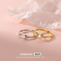 JYJIAYUJY 100% แหวน S925เงินสเตอร์ลิงทั้งหมด4มม. ดีไซน์ลายโปร่งปรับได้สองสีคุณภาพสูงแฟชั่นแพ้ง่ายของขวัญใช้ประจำวัน R055