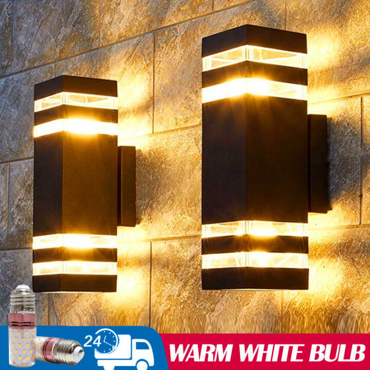 Modern E27 LED Wall Lamp With 2 Bulbs 24W Double Head Outdoor Wall