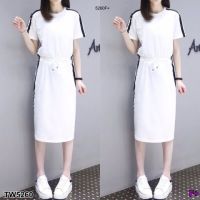 B5260 Set 2 ชิ้น เสื้อแขนยาว+กระโปรงผ่าข้าง แฟชั่นเกาหลี Set 2 pieces. Long sleeve top + side slit skirt. Korean fashion.