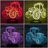 Nigndn 3D Lamp Kids Birthday Gift New Creative Tractor Colorful 3d Night Light Touch Remote Control 16 Color Led Visual Light