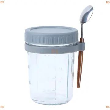 2pcs/set Portable Overnight Oatmeal Jar With Spoon, 350ml (12oz