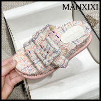 MANXIXI รองเท้าแตะส้นแบนแบบสบายแฟชั่นผู้หญิงสีสีลูกกวาด (ขนาด35-40)