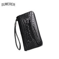 Crocodile pattern mens clutch Genuine Leather briefcase High-quality real cowhide envelope clutch bag mens Purse mens wallet