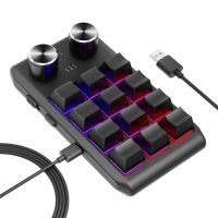 Custom Keyboard Volume Button Knob Programming Macro Gaming Black, 12 Keys 2 Knob USB