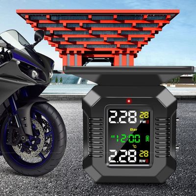 Motorcycle Tire Pressure Monitoring System Solar Charge Tyre Temperature Alarm System Colorful Display Wireless TPMS