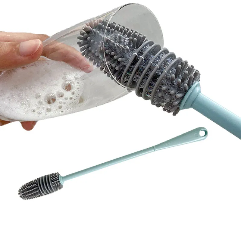 1pc Plastic Silicone Cleaning Brush, Long Handle Rotary Cup Brush .For Narrow  Spaces, Used On Bottle, Cup, Glass