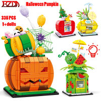 City Halloween Pumpkin LED Light Street View Sets Blocks Fruit House Model Building Blocks Figures Friends Toys Bricks Kids Toys
