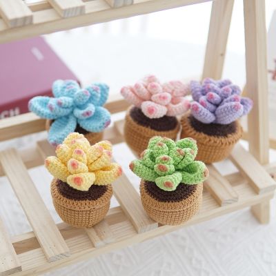 [AYIQ Flower Shop] มือถักทำด้วยผ้าขนสัตว์มินิพืชเทียมบอนไซไม่เคยตายจำลอง Succulents ดอกไม้สก์ท็อปกระถางทั้งหมดที่ทำด้วยมือของขวัญที่ดี