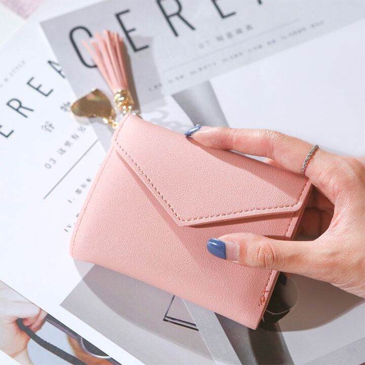 women-pu-leather-korean-style-solid-wallets-female-coin-tassel-purses-clutch-students-short-wallets-holder