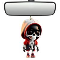 【jw】✎  Anime Acrílico Esqueleto Carro Pingente Enfeites Pendurados Espelho Retrovisor Crânio Decoração de Halloween Estatuetas