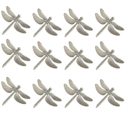 12 Pcs Dragonfly Napkin Rings, Zinc Alloy Napkin Buckle Silver Napkin Ring For Hotel Wedding Holiday Table Dinner Party Decoration