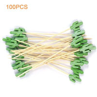 100Pcs Disposable ที่จิ้มไม้ไผ่อาหารส้อมผลไม้ค็อกเทล Picks เค้กขนมเค้กขนมเค้ก Sticks Toothpicks ฤดูร้อน HawaiianParty Decor