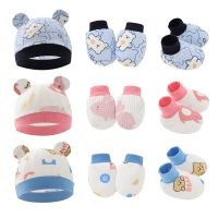 3Pcs/Set Newborn Accessories Hat Gloves Socks For Baby Boy Girl Pure Cotton Printed New Born Photography Props Infant Baby Hats