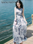 Xiang Nian Ni Women s dress Sleeveless Milk Silk Dress Long dress Seaside