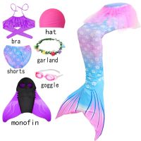 Kids Girls Swimming Mermaid Tail Cosplay Pink Children Halloween Party Gift Swimsuit Can Add Monofin