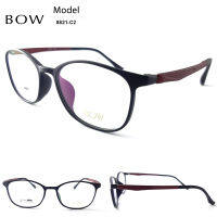 กรอบแว่นตา BOW รุ่น 8821-C2 เต็มกรอบสีดำ ขาแดงเข้มแดง น้ำหนักเบา ใส่สบาย Vintage มีบริการตัดแว่นสายตาราคาถูก