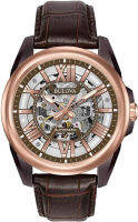 Bulova Mens Automatic Open Aperture Watch, 43mm Classic Sutton Automatic Two-Tone Stainless Steel Strap Rose Gold