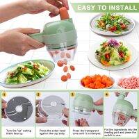 ETXPortable 4 in 1 Handheld Electric Vegetable Slicer USB Rechargeable Food Processor Garlic Chili Onion Celery Ginger Meat Chopper