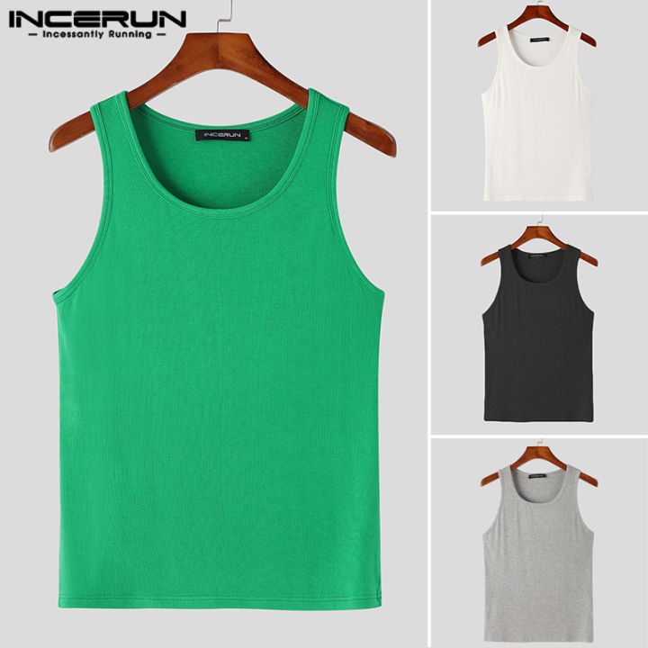 incerun-เสื้อทีเชิร์ตฟิตกล้ามผู้ชายเสื้อยืดคอกลมสำหรับนักเพาะกายเสื้อกล้ามใส่เล่นกีฬา-สไตล์เกาหลี