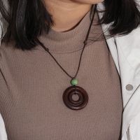 Superior Home Shop 1 Pcs Fashion Creative Dreams Simple Double-circle Pendant Brown Rope Chain Handmade Resin Wood Necklace