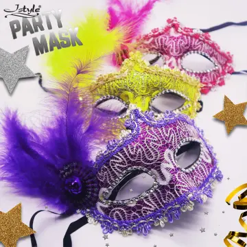 Purple Fancy Dress Party Mask, Feather Masquerade Ball Party Mardi Gras Mask Purple Classic / Black