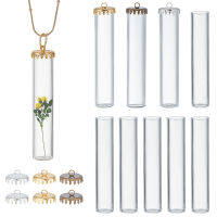 9Sets 3 Colors Transparent Glass Bottle Pendants with Brass Stopper(Detachable) Column Mixed Color 60x12mm 3sets/color