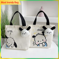 กระเป๋า Tas Jinjing Kanvas Pochacco สำหรับผู้หญิง2023ใหม่ MODE Korea กระเป๋าถือความจุสูงสำหรับวัยรุ่นกระเป๋าสะพายไหล่ของเด็กผู้หญิงขายดี