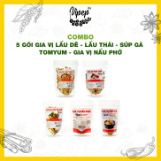 Combo 5 gói gia vị nấu phở - lẩu thái - lẩu Tomyum chuẩn Hadilao