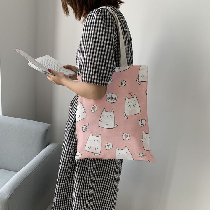 trend-3d-women-foldable-canvas-tote-bag-cute-cartoon-animal-funny-casual-large-capacity-shopping-shoulder-bags-girl-pink-handbag