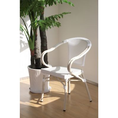 Chair indoor/outdoor, imitation rattan,(max load 100 kg.) size 55x58x82 cm - white beige